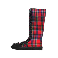 Studded Shell Toe Sneaker Boot Red Plaid Canvas