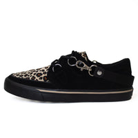 Creeper Sneaker Black Suede Leopard Print & Bondage Strap