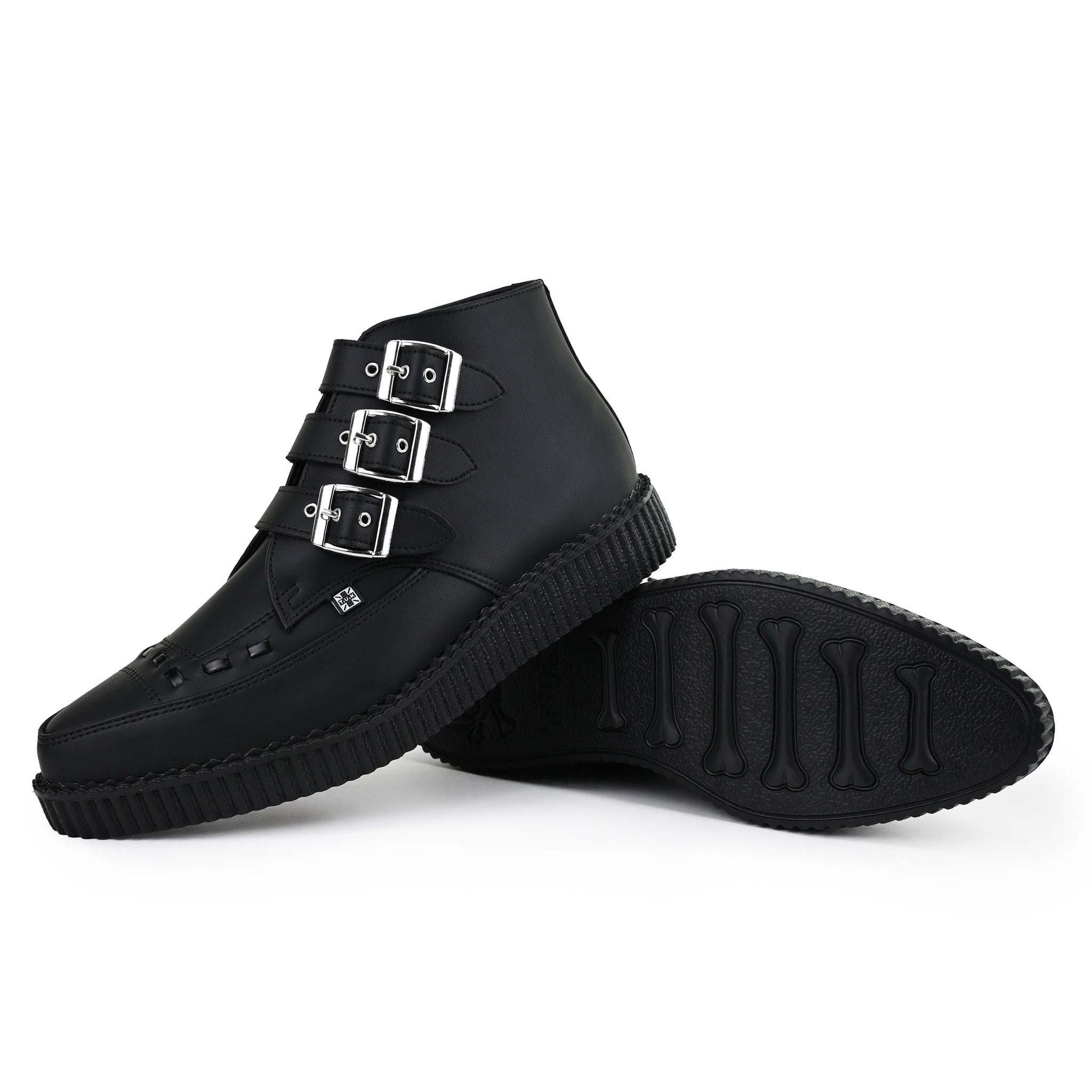 T.U.K. Creeper 3 Buckle Black Boots M13 W15 Punk Goth UK Vegan T.U.K. - Pointed Creeper 3 Buckle Boot Vegan Tukskin Black  main image 2