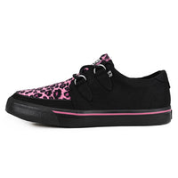 Sneaker Creeper in tela nera e stampa leopardo rosa