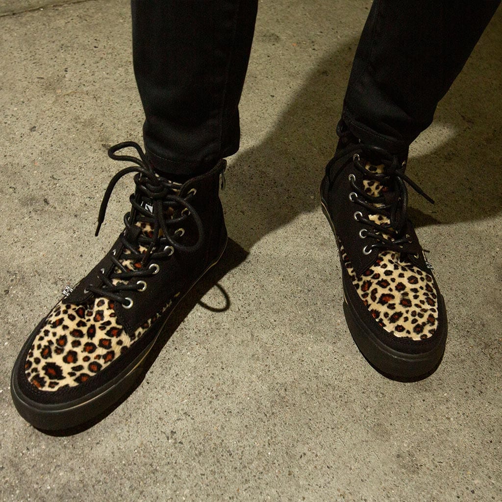 TUK Shoes Creeper Sneaker Hi Top Black/Leopard Canvas