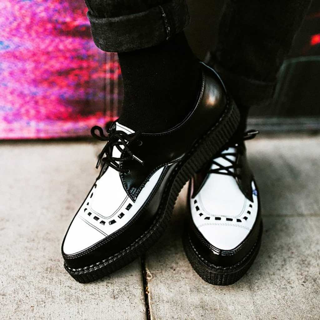 TUK Shoes Pointed Creeper Black & White Leather