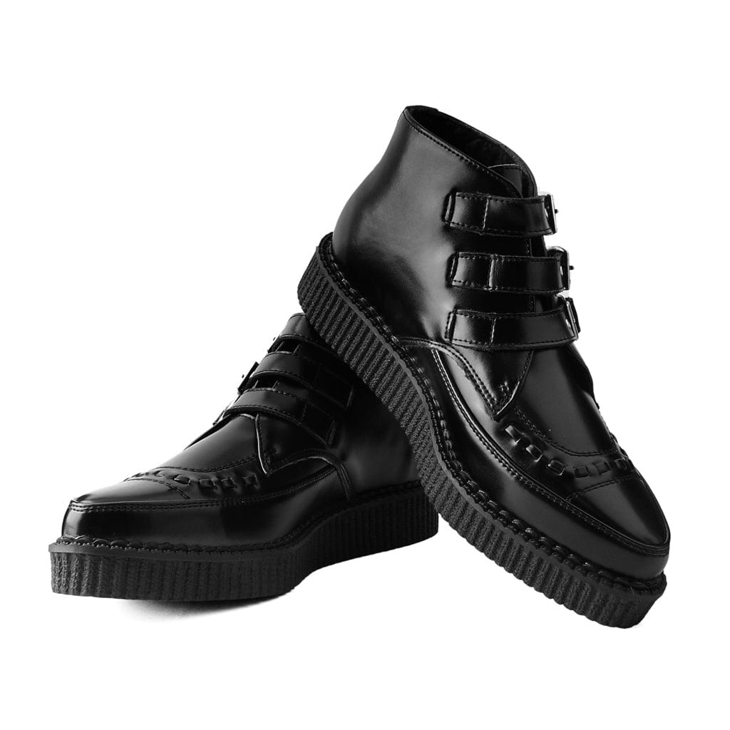 TUK Shoes Pointed Creeper 3 Buckle Boot Black Leather