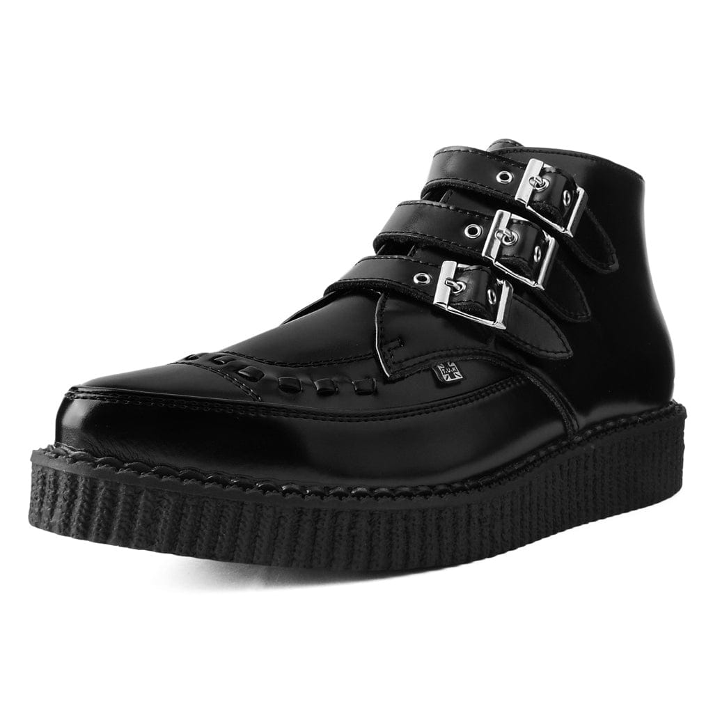 TUK Shoes Pointed Creeper 3 Buckle Boot Black Leather