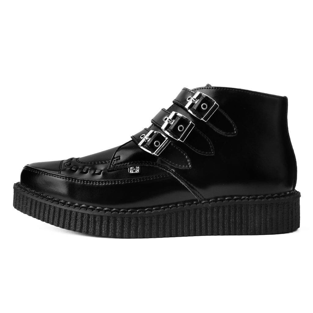 TUK Shoes Pointed Creeper 3 Buckle Boot Black Leather