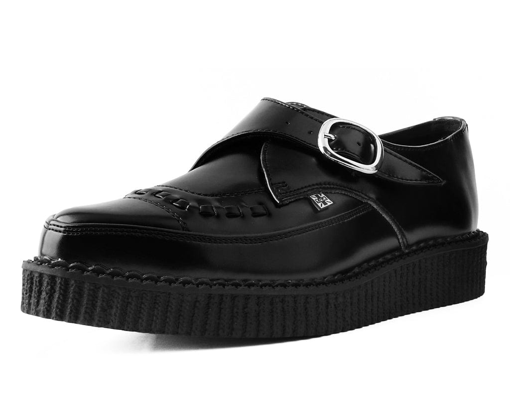 TUK Shoes Pointed Monk Buckle Creeper Black Leather