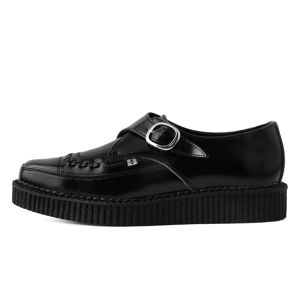 TUK Shoes Pointed Monk Buckle Creeper Black Leather