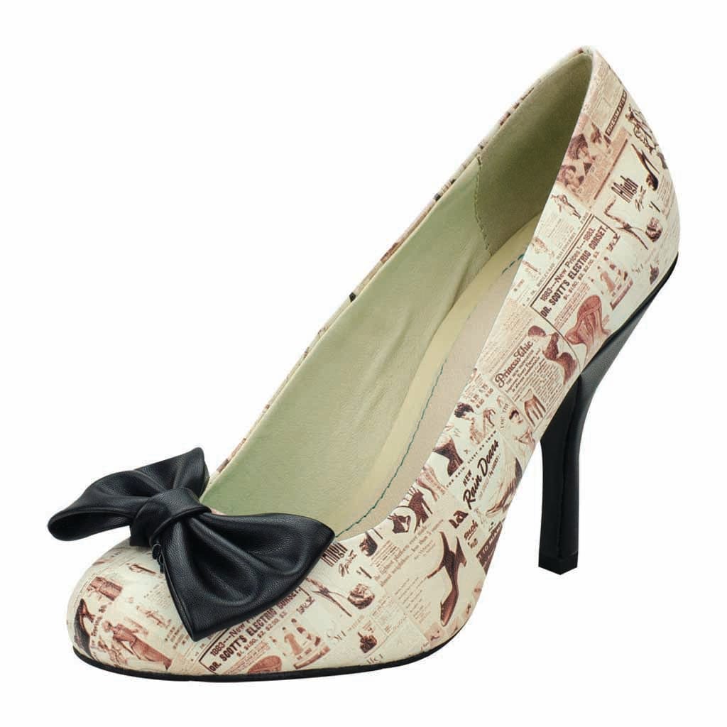 TUK Shoes Bombshell Heels Vintage Lingerie Print Cream / Black