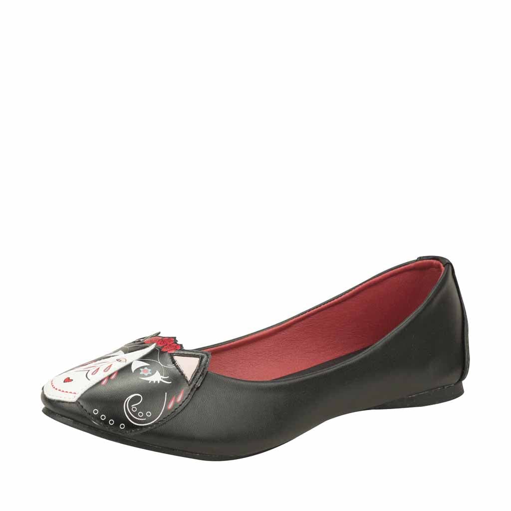 TUK Shoes Flats Black Day Of the Dead Kitty