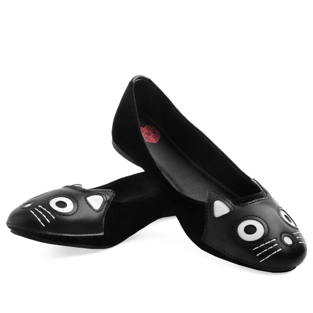 Kitty Character Flats Black Velvet