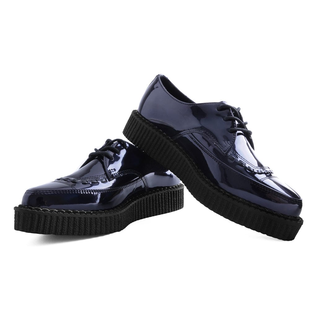 TUK Shoes Black Gas Patent Vegan Lace Up Pointed Creeper