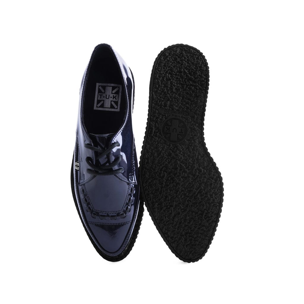 TUK Shoes Black Gas Patent Vegan Lace Up Pointed Creeper