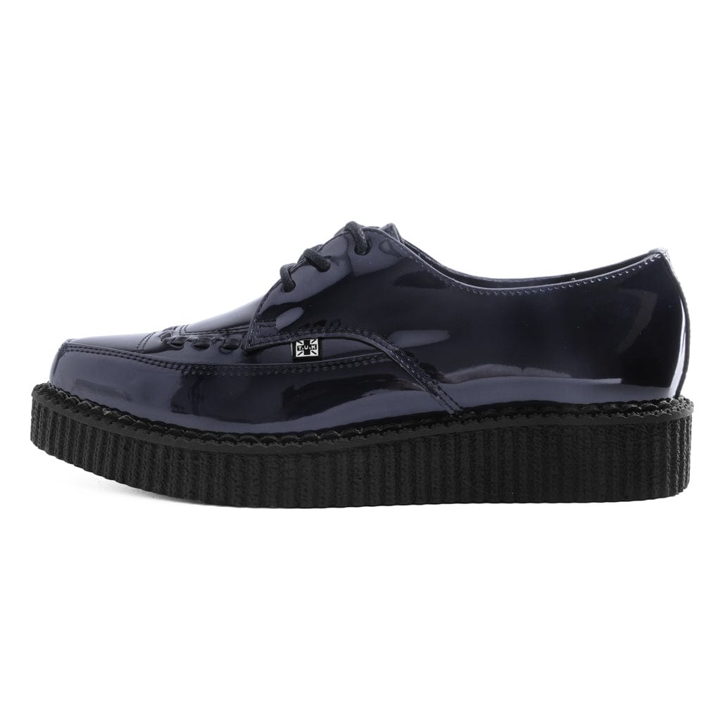 TUK Shoes Black Gas Patent Vegan Lace Up Pointed Creeper