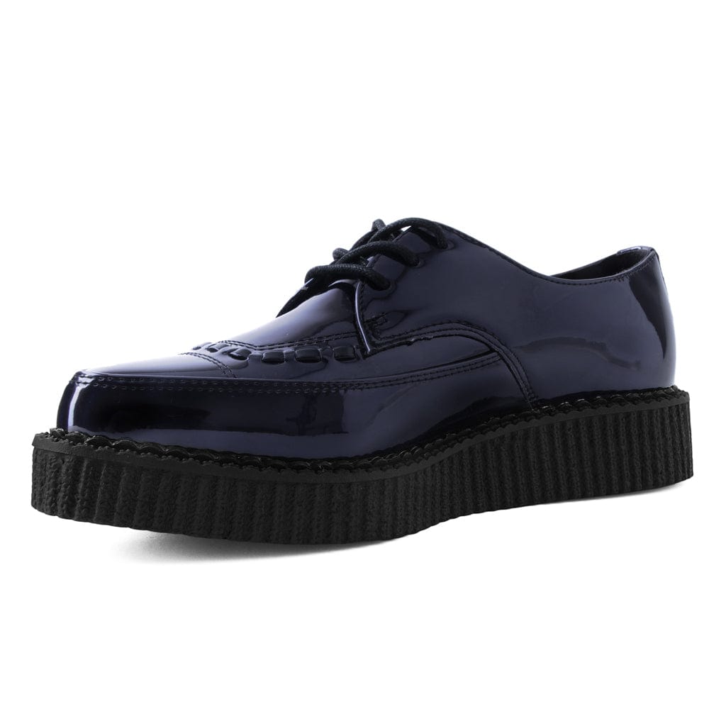 TUK Shoes Black Gas Patent Vegan Lace Up Pointed Creeper