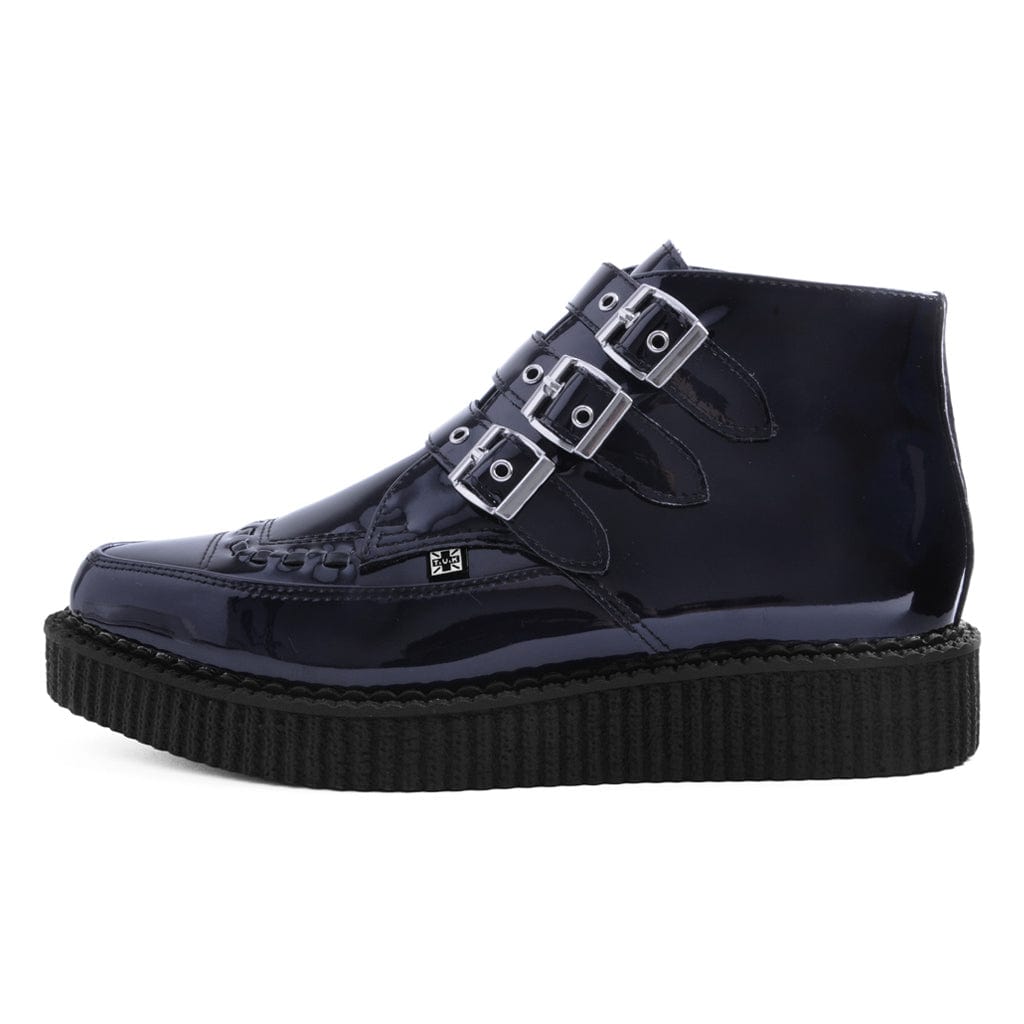 TUK Shoes Pointed Creeper 3-Buckle Boot Black Gas Patent