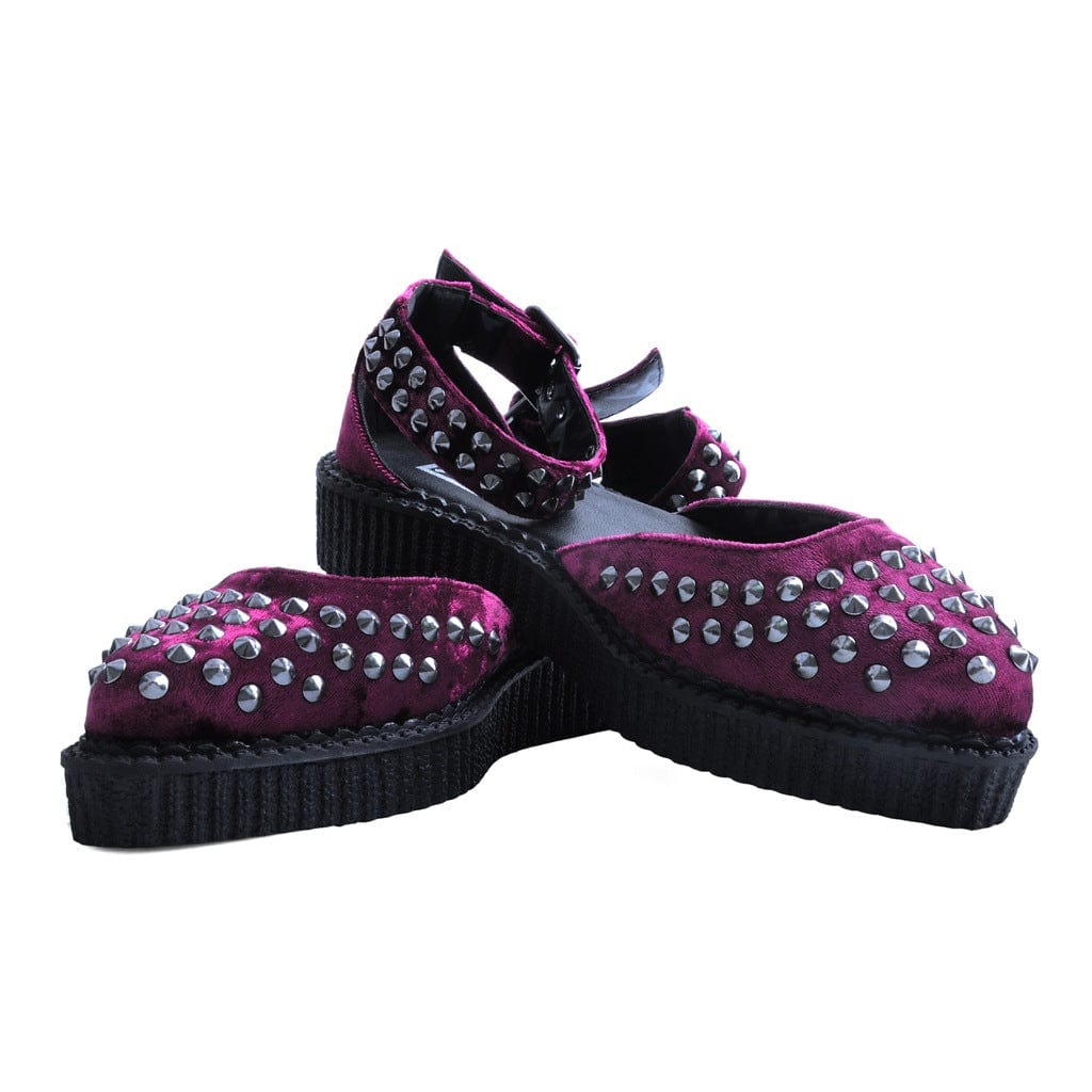 TUK Shoes Ballet Creeper Sandal Burgundy Velvet & Studs