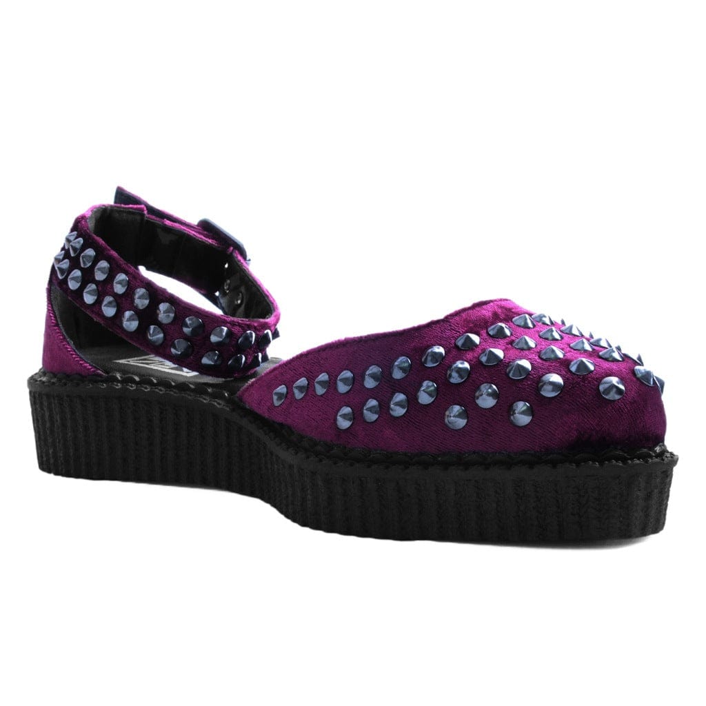 TUK Shoes Ballet Creeper Sandal Burgundy Velvet & Studs