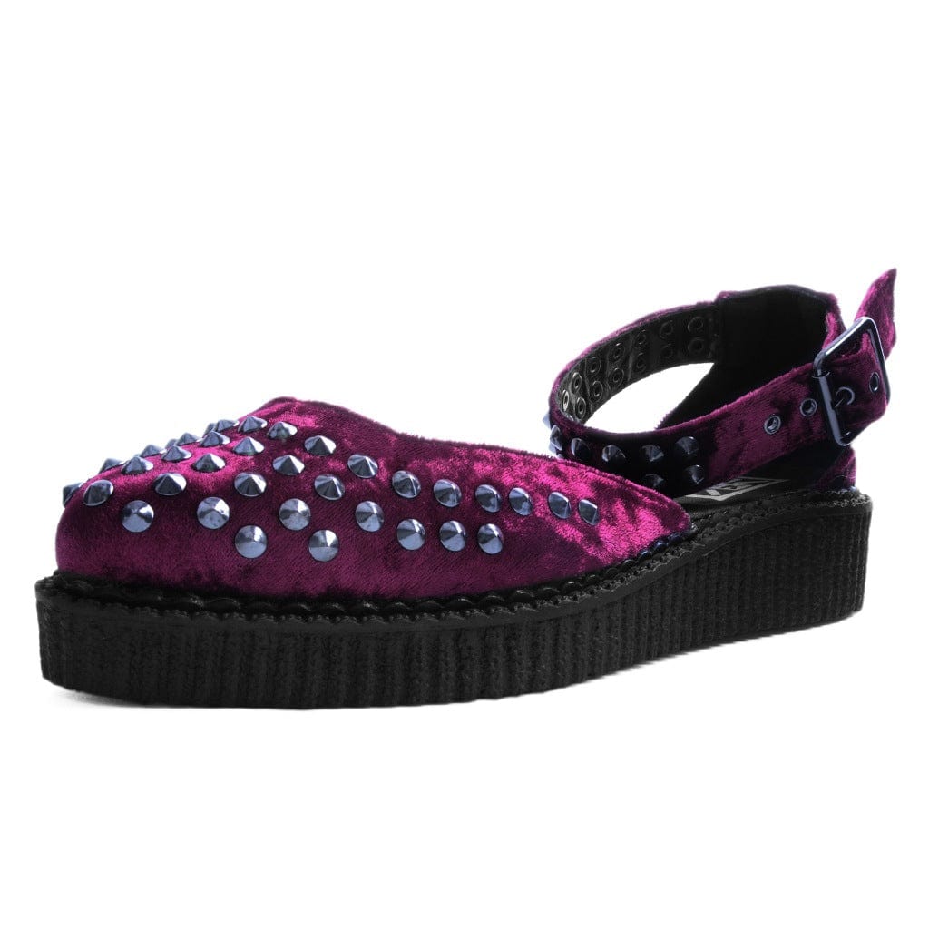 TUK Shoes Ballet Creeper Sandal Burgundy Velvet & Studs