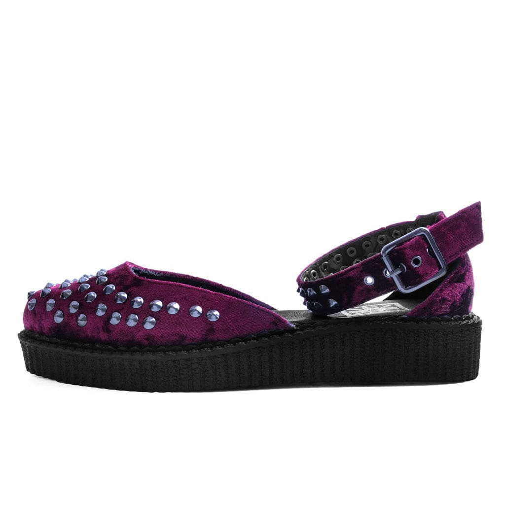 TUK Shoes Ballet Creeper Sandal Burgundy Velvet & Studs