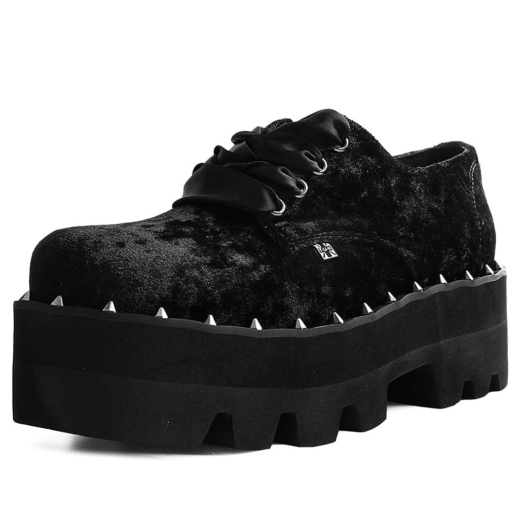 TUK Shoes Spiked Gibson Dino Lug Stacked Sole Black Crushed Velvet