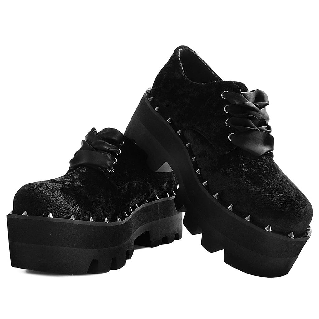 TUK Shoes Spiked Gibson Dino Lug Stacked Sole Black Crushed Velvet