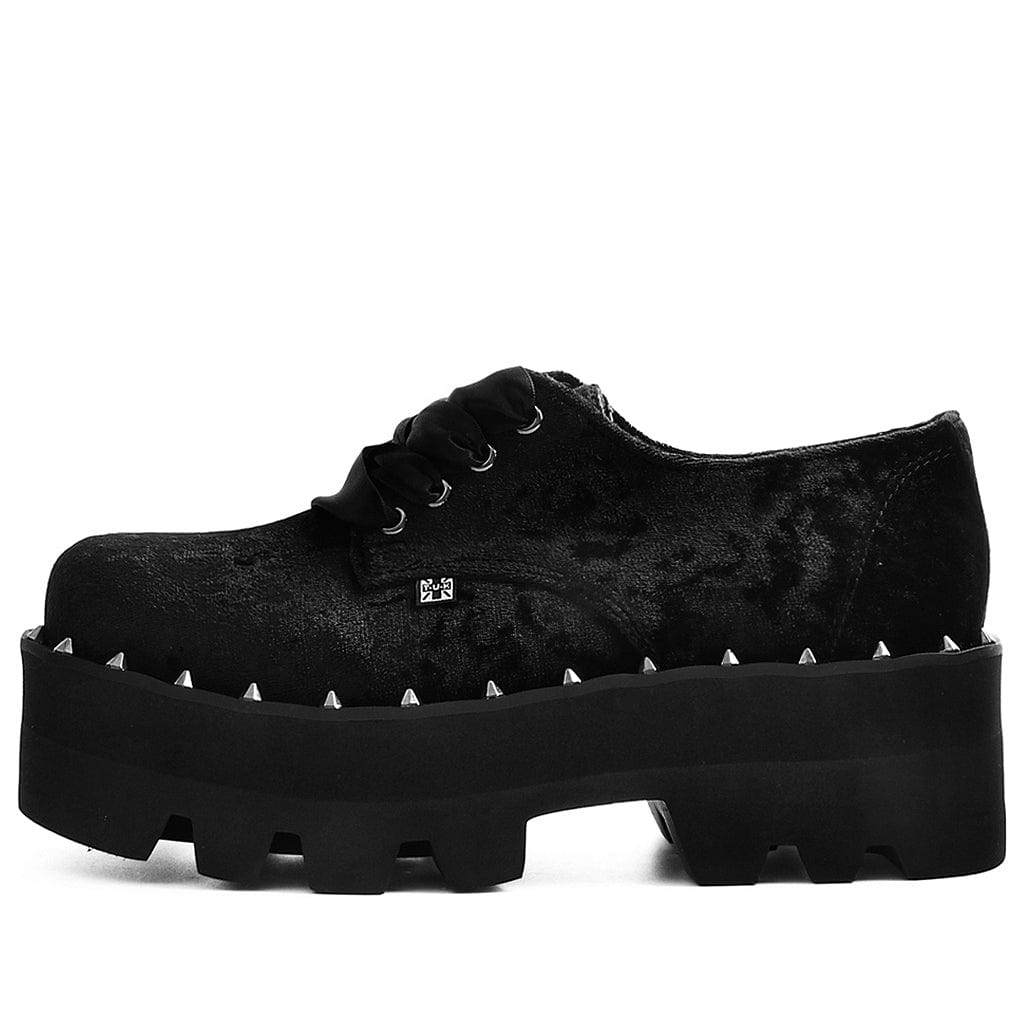 TUK Shoes Spiked Gibson Dino Lug Stacked Sole Black Crushed Velvet