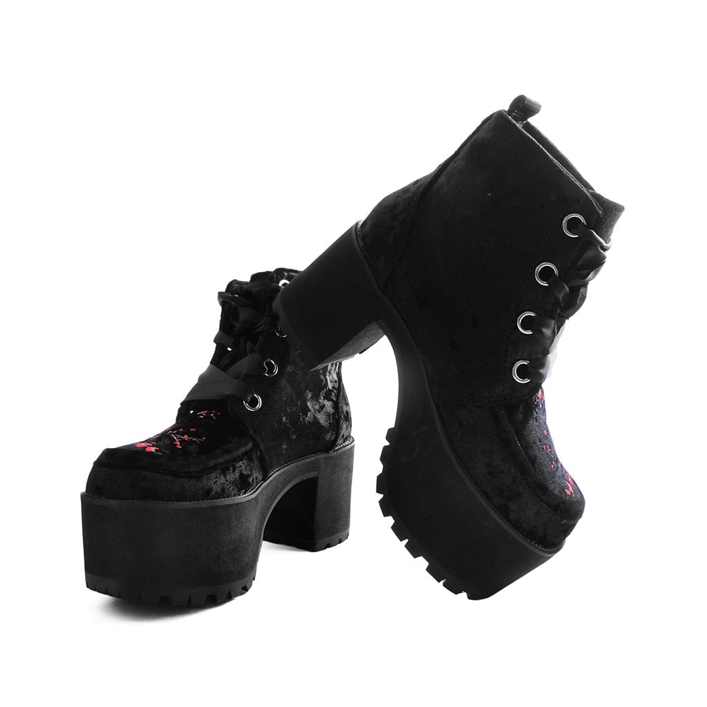 TUK Shoes Nosebleed Boot Black Velvet / Embroidered Red Blossom