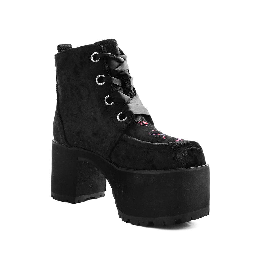 TUK Shoes Nosebleed Boot Black Velvet / Embroidered Red Blossom