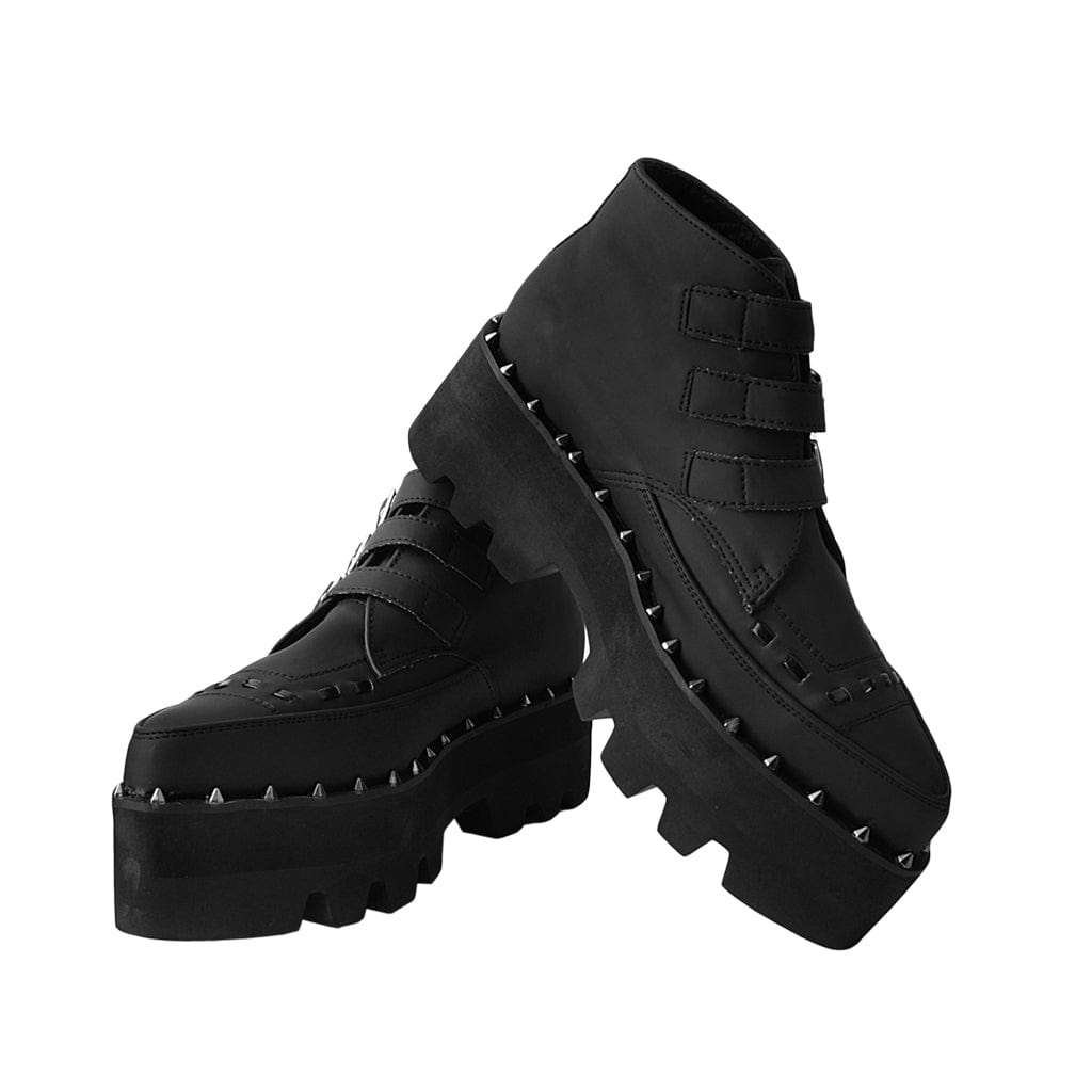 TUK Shoes 3-Buckle Pointed Dino Lug Sole Boot Matte Black