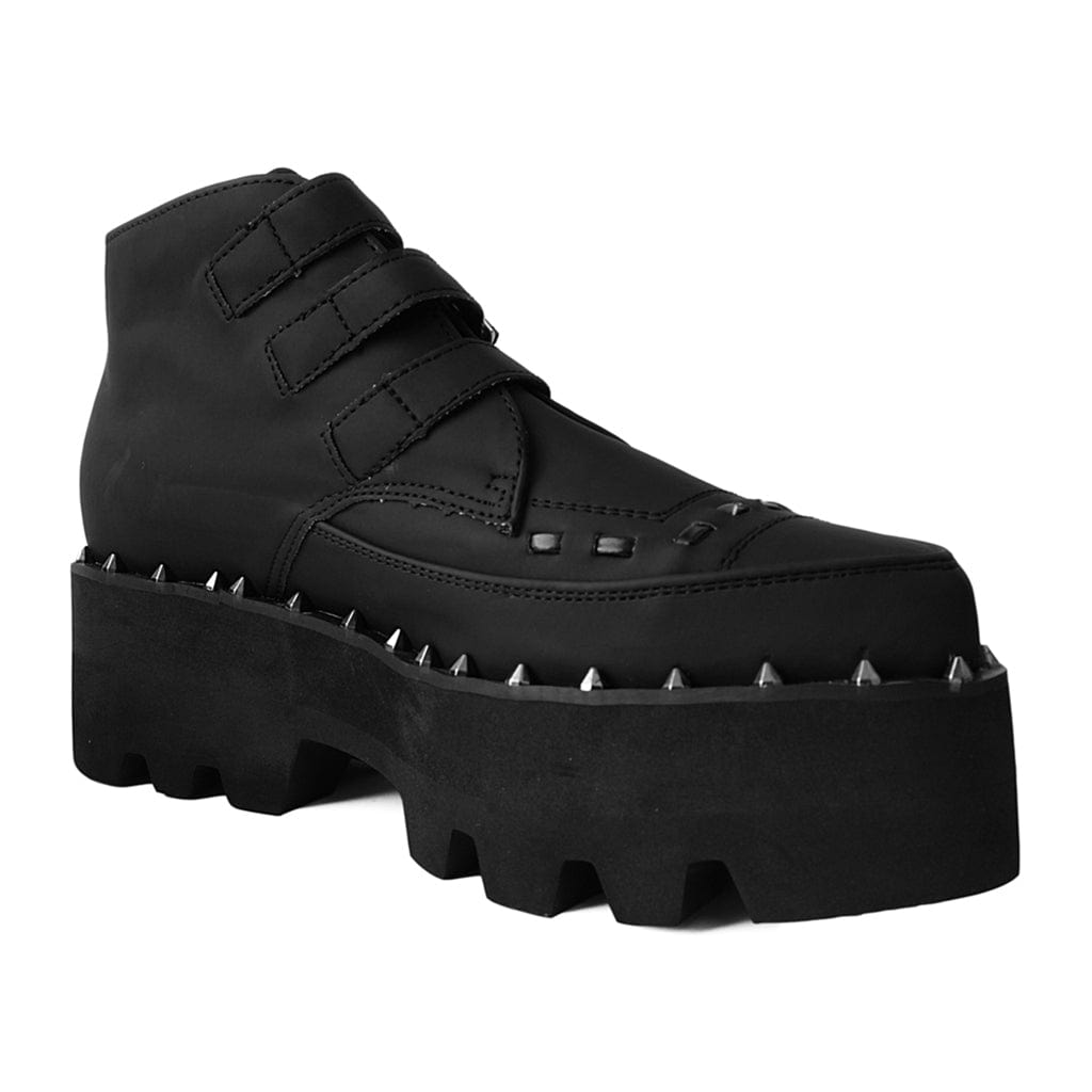 TUK Shoes 3-Buckle Pointed Dino Lug Sole Boot Matte Black
