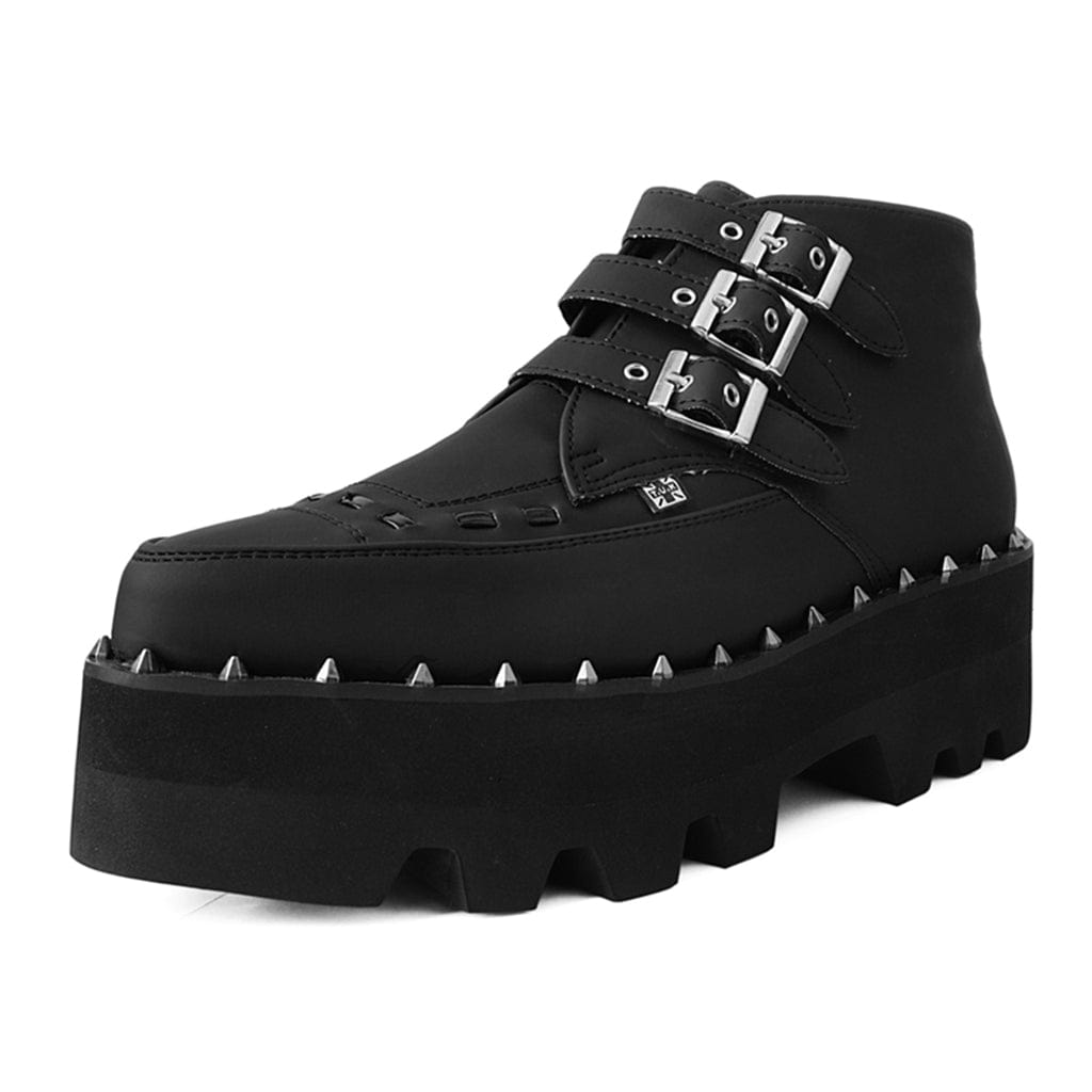 TUK Shoes 3-Buckle Pointed Dino Lug Sole Boot Matte Black