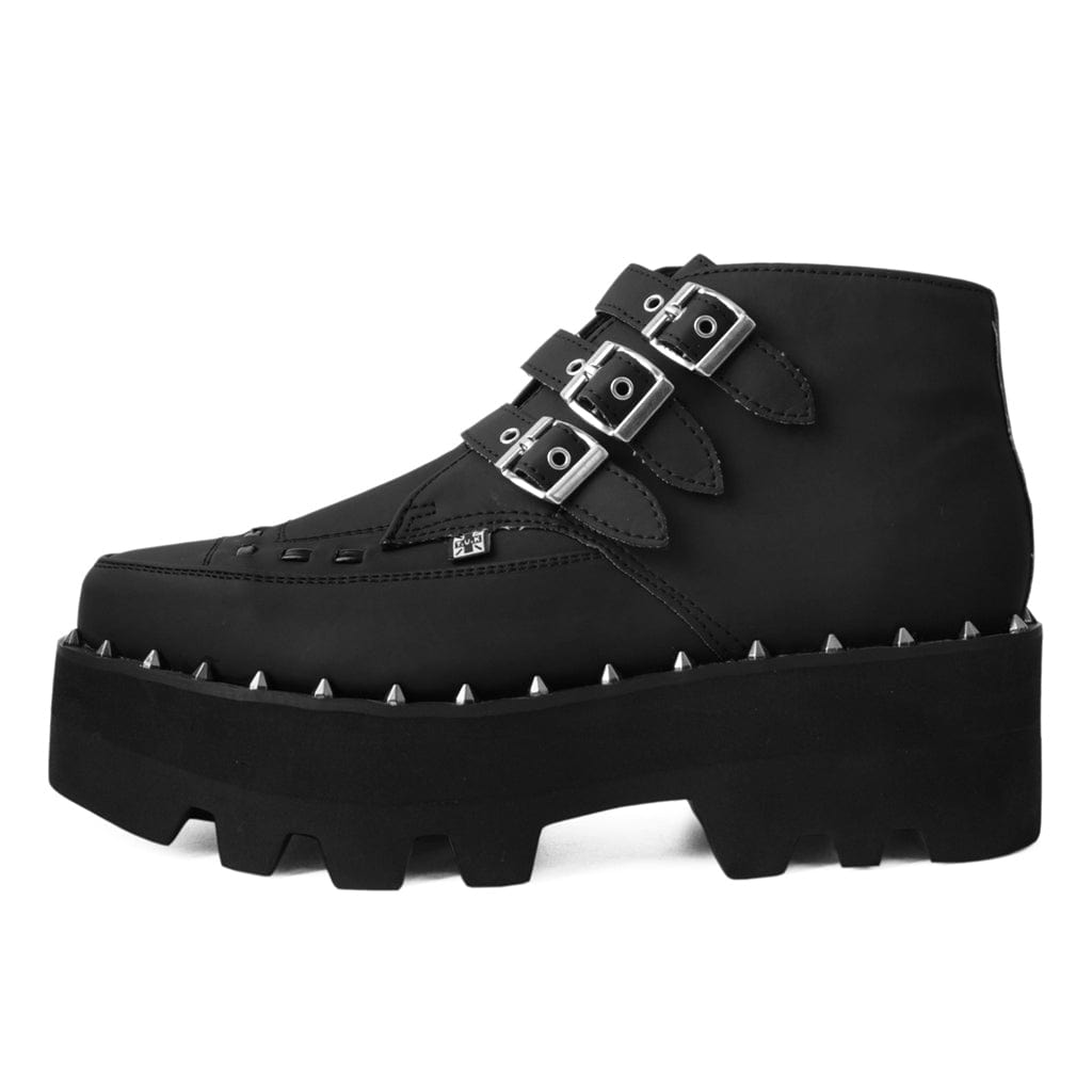 TUK Shoes 3-Buckle Pointed Dino Lug Sole Boot Matte Black