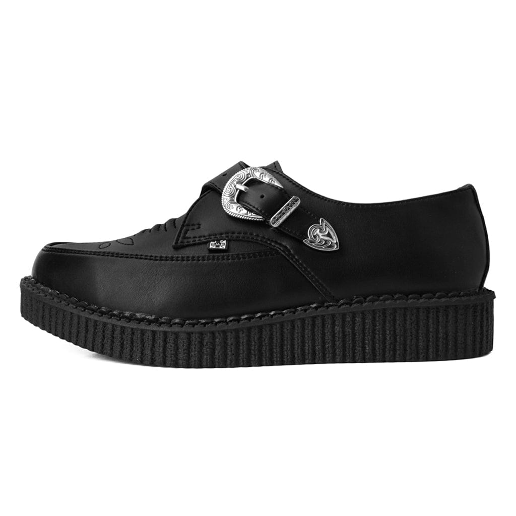 TUK Shoes Western Stitch Monk Buckle Pointed Creeper Black Vegan TUKskin