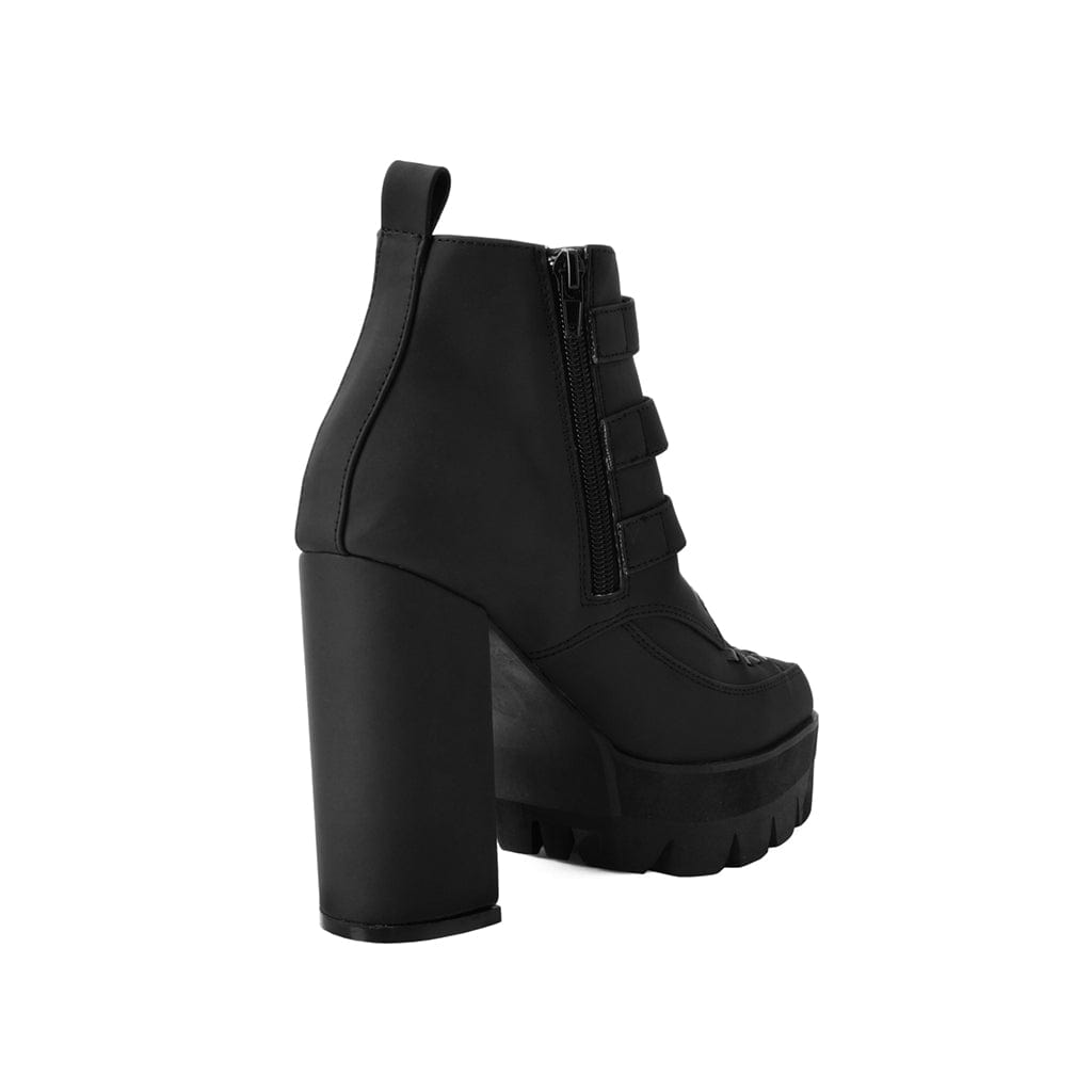 TUK Shoes Rockstar 3-Buckle Pointed Platform Boot Black