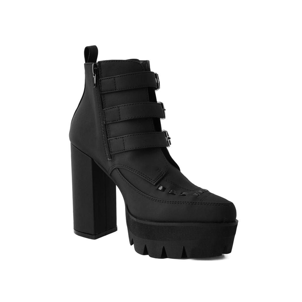 TUK Shoes Rockstar 3-Buckle Pointed Platform Boot Black