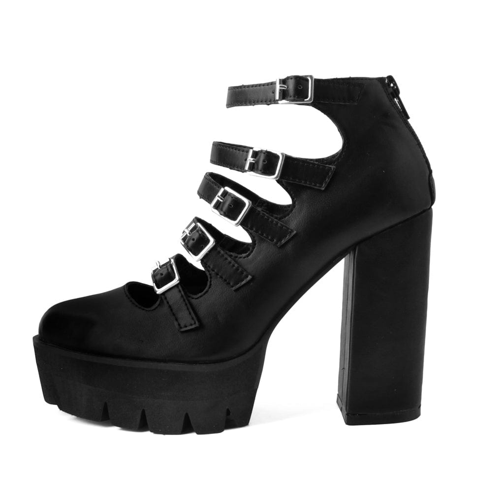 TUK Shoes Mary Jane Multi-Strap Rockstar Platform Heels Black