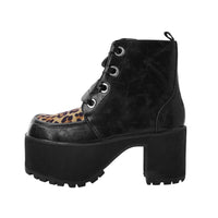 Nosebleed Boot Black & Leopard Print Faux Leather