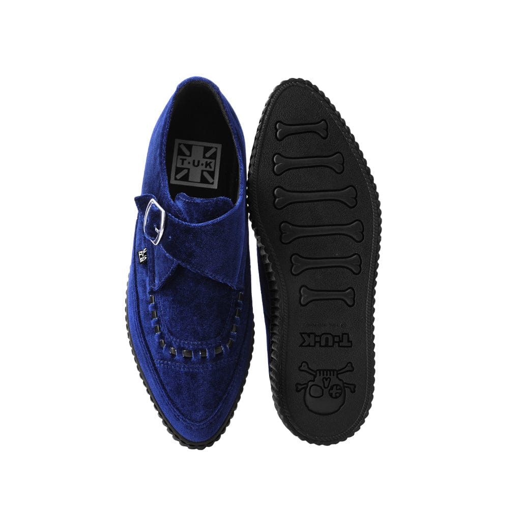 TUK Shoes Pointed Creeper Sneaker Monk Buckle Midnight Blue Velvet