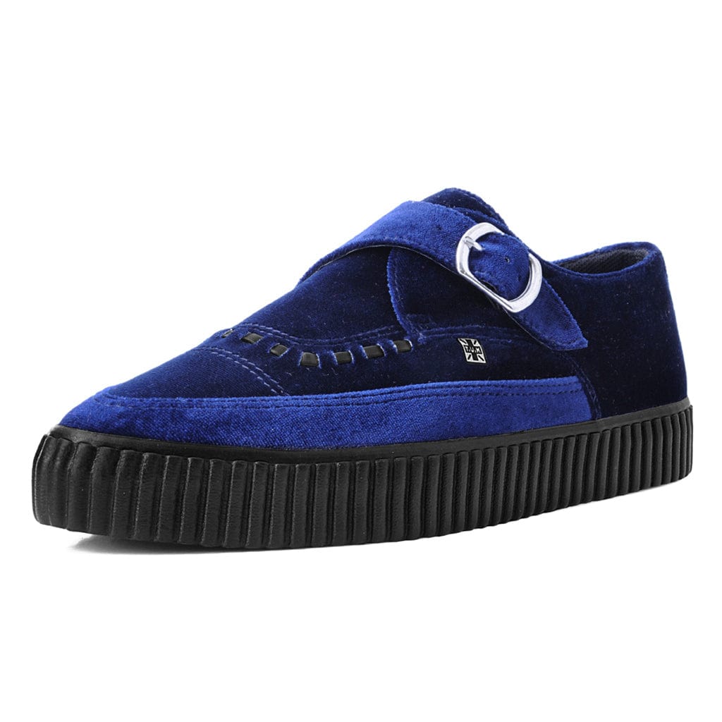 TUK Shoes Pointed Creeper Sneaker Monk Buckle Midnight Blue Velvet