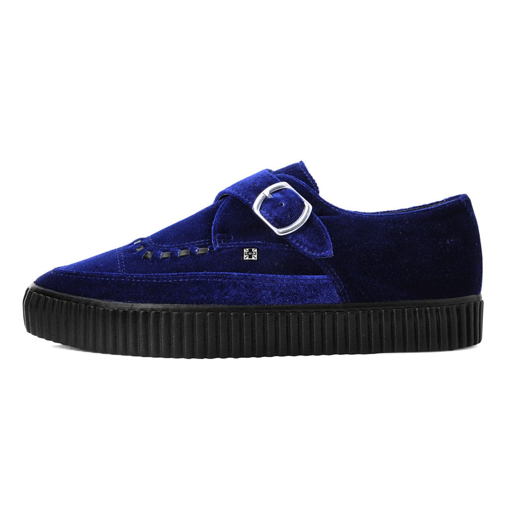 TUK Shoes Pointed Creeper Sneaker Monk Buckle Midnight Blue Velvet