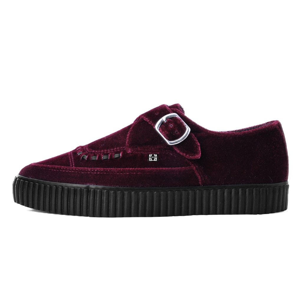 TUK Shoes Pointed Monk Buckle Sneaker Burgundy Velvet