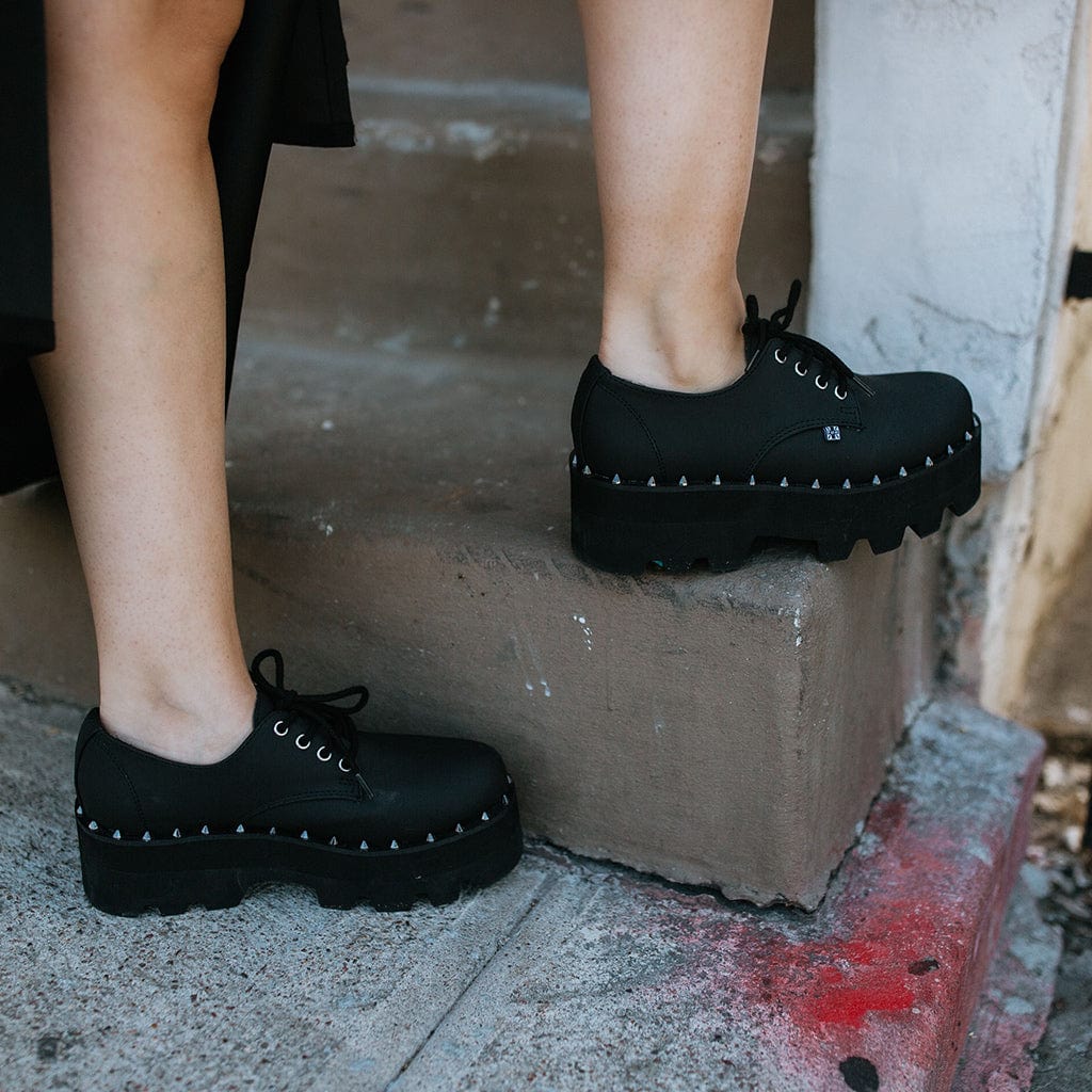 TUK Shoes Dino Lug Spiky Stacked Sole Black Vegan Leather