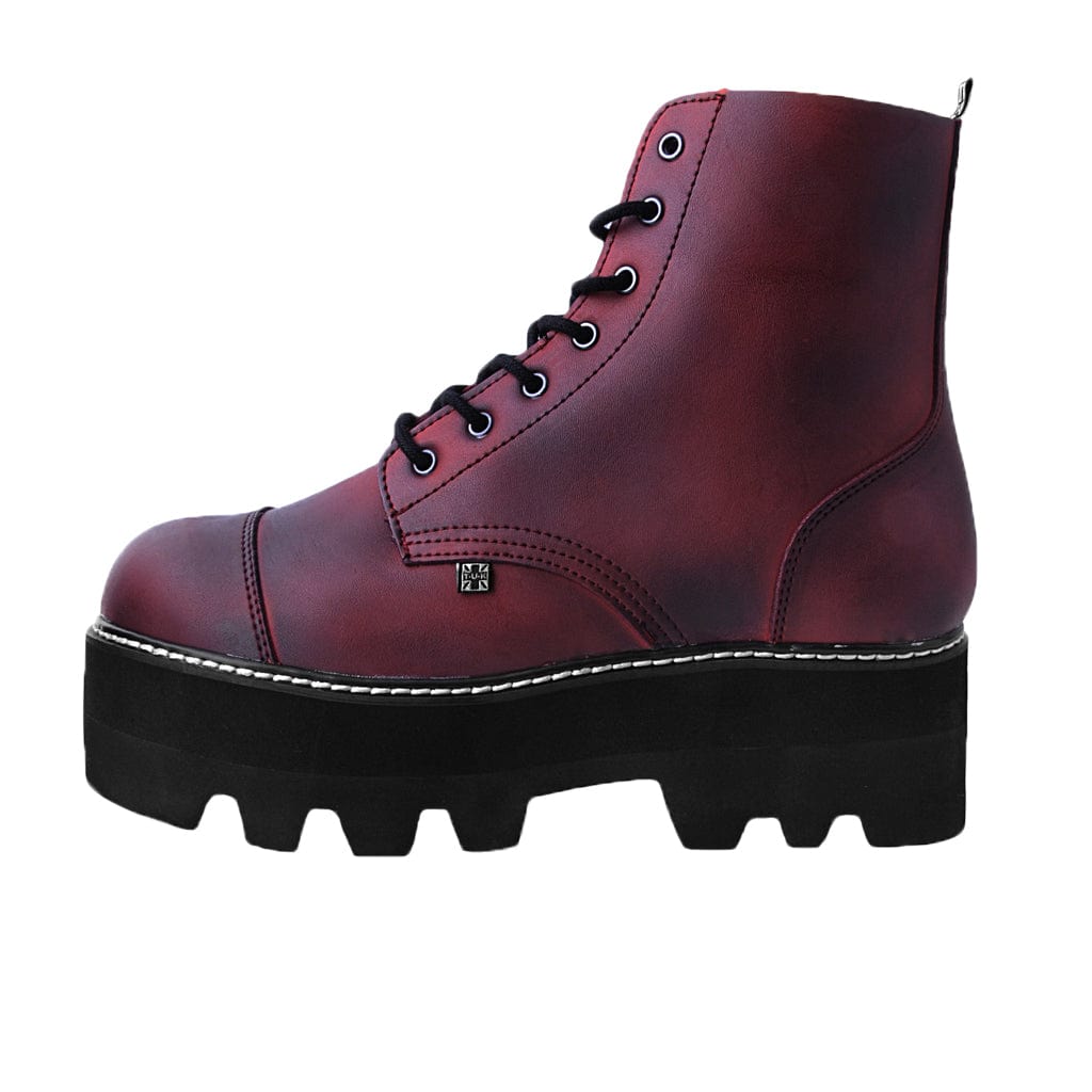 TUK Shoes Dino Lug Stacked Sole Boot Burgundy Vegan Leather