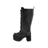 Nosebleed Knee High Boot Distressed Black Vegan Leather