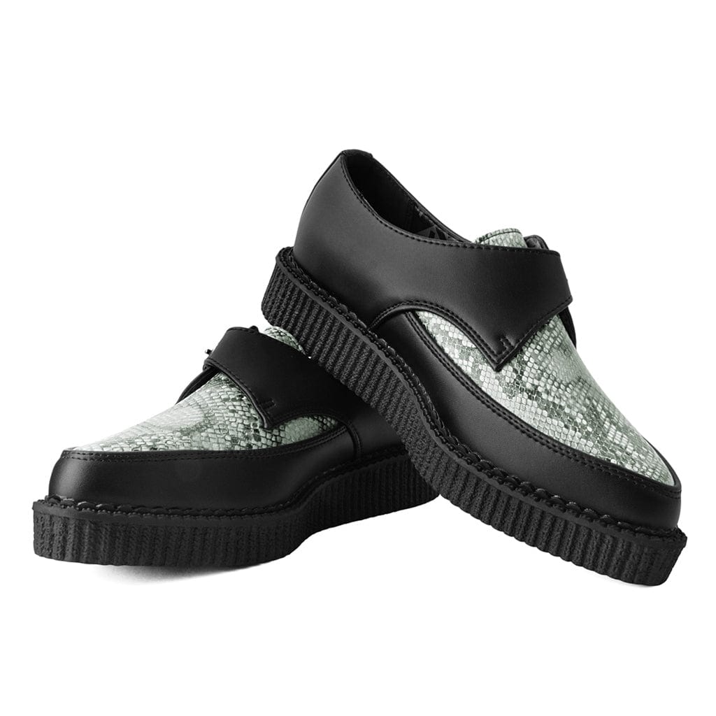 TUK Shoes Pointed Buckle Creepers Black / Grey Snake Skin TUKskin Vegan