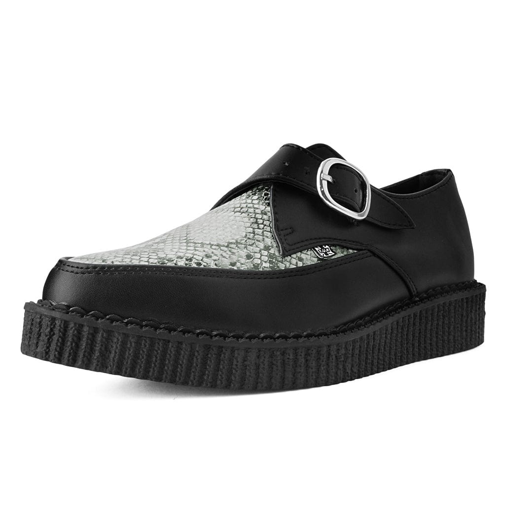 TUK Shoes Pointed Buckle Creepers Black / Grey Snake Skin TUKskin Vegan