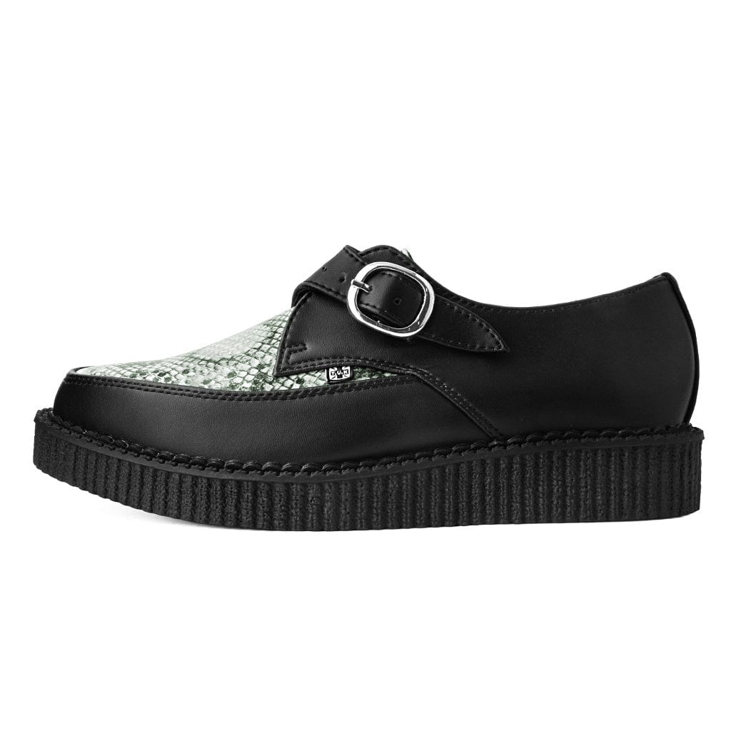 TUK Shoes Pointed Buckle Creepers Black / Grey Snake Skin TUKskin Vegan