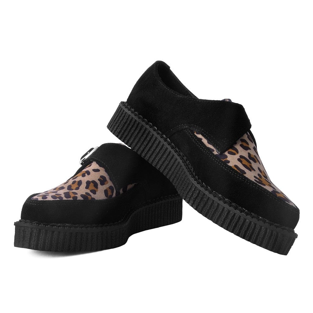 TUK Shoes Pointed Creeper  Black Suede & Leopard Print