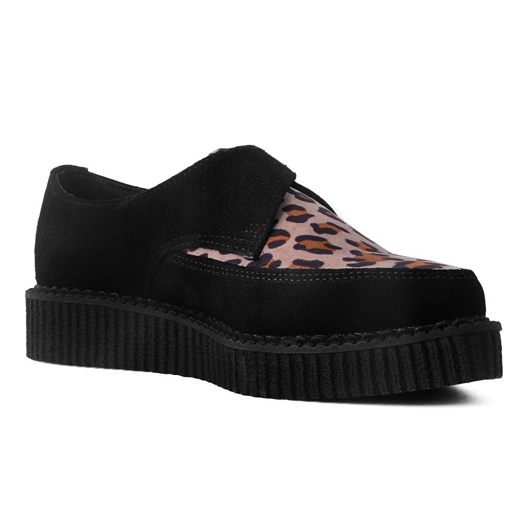 TUK Shoes Pointed Creeper  Black Suede & Leopard Print