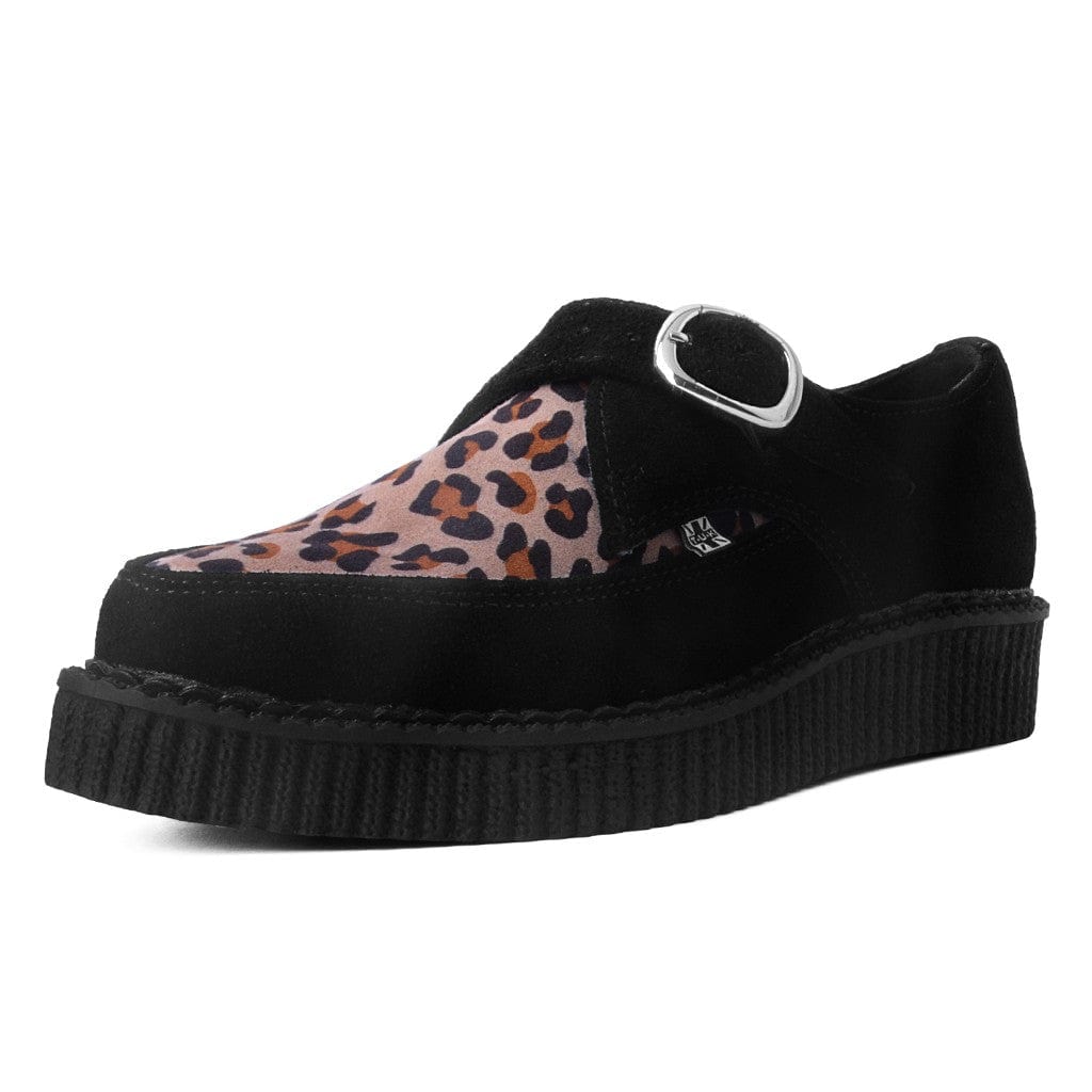 TUK Shoes Pointed Creeper  Black Suede & Leopard Print